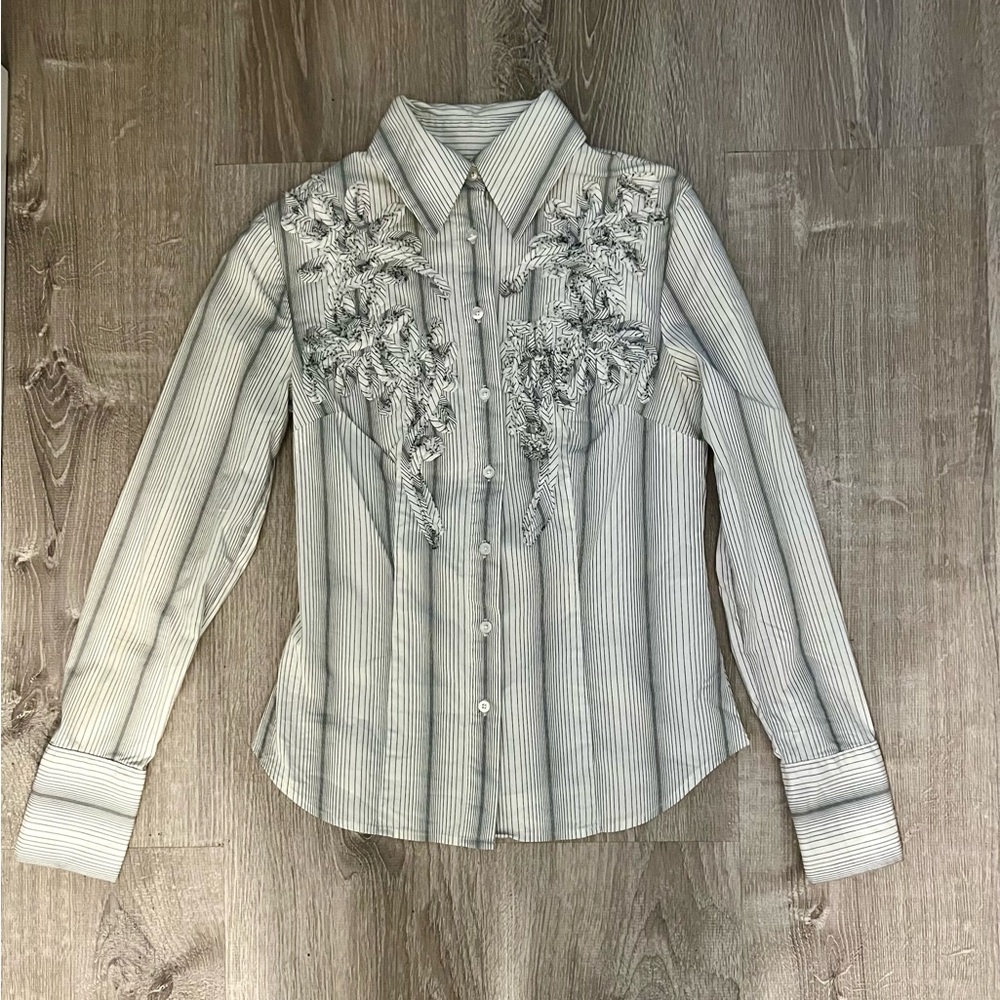 Express Striped Stretch Long Sleeve Portofino Shirt - White and Black